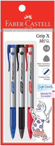 Faber-Castell Grip X Ergonomic Ballpoint Pen Pack of 3 (0.5mm - Black) Triangular Barrel, Fatigue Free Writing, Super Smooth in Saudi Arabia
