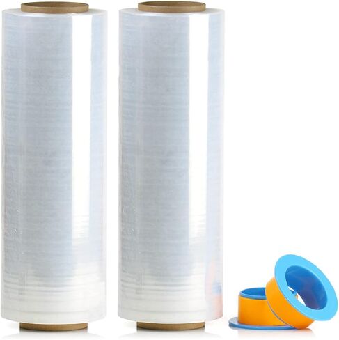 BOMEI PACK 2 Pack 1500ft Industrial Black Stretch Wrap Film 70 Gauge 15" with 3inch Plastic Rolling Handles for Pallet Wrap, Durable Self-Adhering Packing, Moving, Heavy Duty Shrink Film in Saudi Arabia