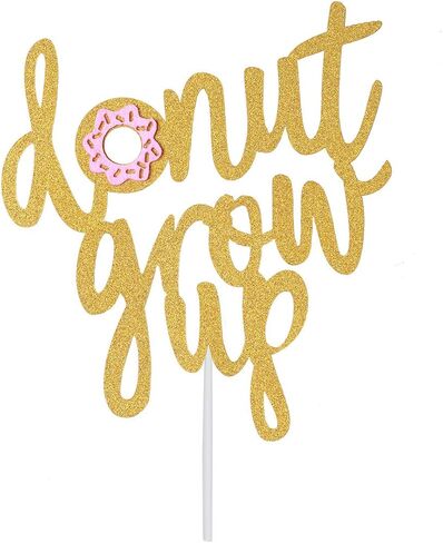 Topfunyy Double Sided Gold Glitter Grow Up Cake Topper Donut Topper for Baby Shower Kids First Birthday Party Decorations in Saudi Arabia