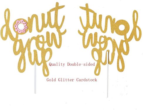 Topfunyy Double Sided Gold Glitter Grow Up Cake Topper Donut Topper for Baby Shower Kids First Birthday Party Decorations in Saudi Arabia