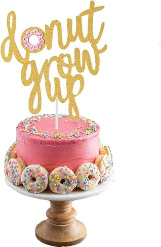 Topfunyy Double Sided Gold Glitter Grow Up Cake Topper Donut Topper for Baby Shower Kids First Birthday Party Decorations in Saudi Arabia
