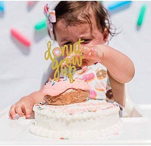 Topfunyy Double Sided Gold Glitter Grow Up Cake Topper Donut Topper for Baby Shower Kids First Birthday Party Decorations in Saudi Arabia