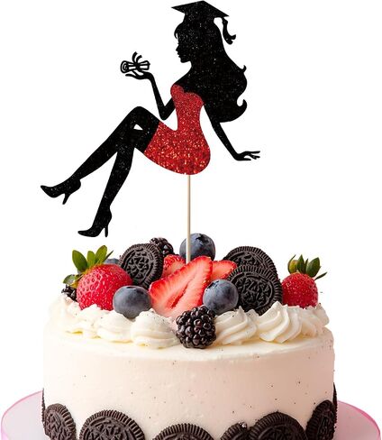 1 Pack 2025 Graduation cake Topper, Glitter Congrats Grad Cake Decor,Class Of Cake Picks for Senior High School College Grad Party Decorations Supplies(Black with Red) Girls in Saudi Arabia