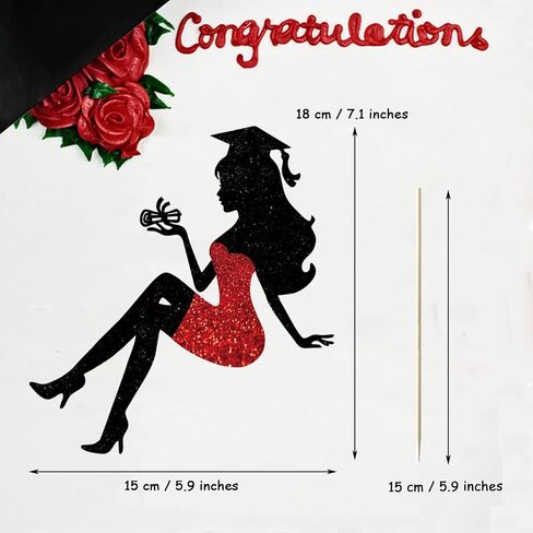 1 Pack 2025 Graduation cake Topper, Glitter Congrats Grad Cake Decor,Class Of Cake Picks for Senior High School College Grad Party Decorations Supplies(Black with Red) Girls in Saudi Arabia