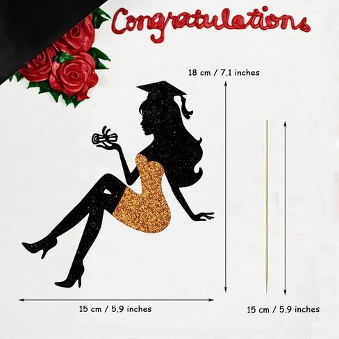 1 Pack 2025 Graduation cake Topper, Glitter Congrats Grad Cake Decor,Class Of Cake Picks for Senior High School College Grad Party Decorations Supplies(Black with Red) Girls in Saudi Arabia