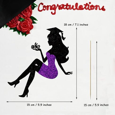 1 Pack 2025 Graduation cake Topper, Glitter Congrats Grad Cake Decor,Class Of Cake Picks for Senior High School College Grad Party Decorations Supplies(Black with Red) Girls in Saudi Arabia