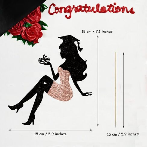 1 Pack 2025 Graduation cake Topper, Glitter Congrats Grad Cake Decor,Class Of Cake Picks for Senior High School College Grad Party Decorations Supplies(Black with Red) Girls in Saudi Arabia