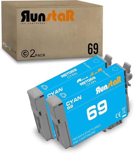 Run Star 2 Pack 69 T069 Cyan Reductured Ink Cartridge Presentive for Epson 69 T069 استخدم لـ Epson Stylus C120 Cx5000 Cx6000 Cx8400 Cx9400 NX110 NX300 NX400 NX415 Forrince 30 610 Printer (2 Cyan) in Kuwait