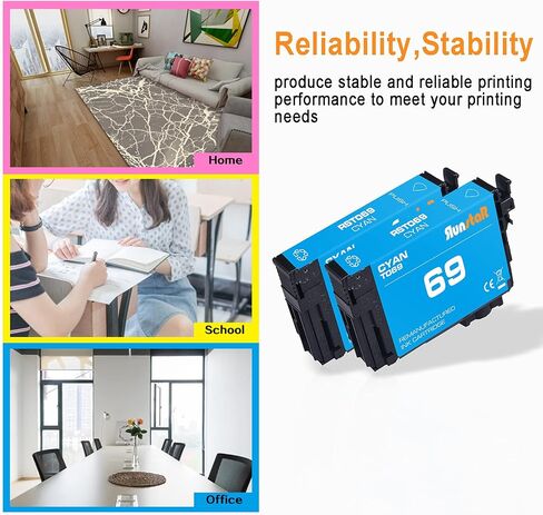 Run Star 2 Pack 69 T069 Cyan Reductured Ink Cartridge Presentive for Epson 69 T069 استخدم لـ Epson Stylus C120 Cx5000 Cx6000 Cx8400 Cx9400 NX110 NX300 NX400 NX415 Forrince 30 610 Printer (2 Cyan) in Kuwait