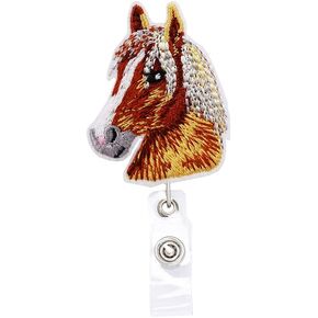 Horse Animal Retractable Name Card Badge Holder Reel with Alligator Clip, 24 inches Thick Pull Cord