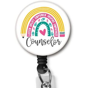 Counselor Rainbow Retractable Badge Reel ID Card Badge Holder with Alligator Clip Name Badge Holder Office Employee Name Badge