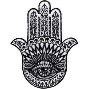 Hamsa Hand Iron-On Patch Embroidered Khamsah Eye Palm Hand of Fatima Emblem