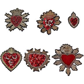 6 Styles Sequin Heart Applique Heart Crystal Embroidery Patches Handmade Bling Applique Sew on Applique Repair Patch for Clothing Jacket Backpack Hat DIY Crafts Decorations
