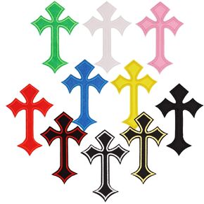 Cross Patch Mixed Colors Embroidered Patches Iron on Applique Embroidery Accessory, 10 Pieces Cross Embroidered Patches Mixed Colors Applique Cross Patches