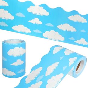 1Pc Cloud Bulletin Board Paper Classroom Decoration Strips Scalloped Borders Sky Bulletin Board Paper Blue Bulletin Board Border for Classroom Home