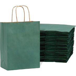 Prime Line Packaging Mini Green Gift Bags with Handles, Holidays, Birthdays, Wedding Favor, Goodies, Retail, Boutiques, Shopping, Bulk, 6x3x9 100 Pack
