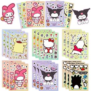 36PCS Cartoon Make Your Own Stickers Kawaii Make a Face Stickers Cute Vinyl Waterproof Sticker Faces Sheets for Kids Gifts for Party Supplies Decorations DIY Stickers