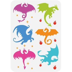 FINGERINSPIRE Wing Dragon Painting Stencil 8.3x11.7inch Reusable 6 Styles Pterosaur Pattern Drawing Template DIY Star Fire Dragon Silhouette Stencil for Painting on Wood Wall Fabric Furniture