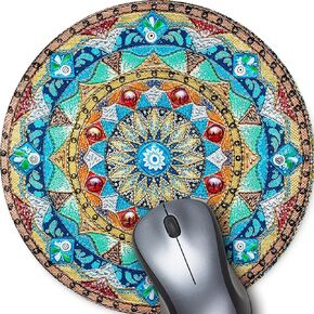 Beautiful Oil Painting Watercolor Style Mandala Flower Background, Non-Slip Rubber Round Mouse Pad Perfect for Working and Gaming