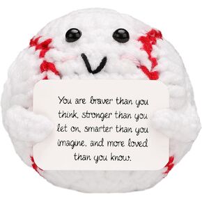 TOYMIS Positive Knitted Toy, Plush Cute Baseball Stuffed Baseball Doll, Funny Emotional Crochet Gifts, Knitted Ornaments Support Animals with Card for Friends Birthday Encouragement Decor