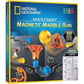 NATIONAL GEOGRAPHIC Magnetic Marble Run - 50-Piece STEM Building Set for Kids & Adults with Magnetic Track & Trick Pieces, & Marbles for Building A Marble Maze Anywhere Magnets Stick