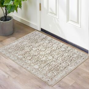 Vintage Entryway Rug Indoor 2x3 Washable Rug, Dark Green Small Area Rug, Vintage Non-Slip Throw Rugs, Accent Kitchen Rug Thin Print Faux Wool Front Super Soft Door Rug for Foyer Bedroom Office