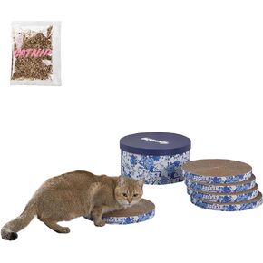 CSR1012A Kate 12" Modern Patterned Cardboard Reversible Cat Scratcher Pad in Box with Catnip, Multi-Colored (5-Pack)
