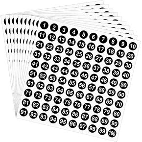 1-100 Number Stickers, 10 Sheets Round Number Labels 1 to 100 Consecutive Number Sticker, Self Adhesive 0.4" Small Numbered Stickers for Office Home Kitchen Classroom
