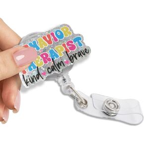 Behavior Therapist Glitter Retractable Reel ID Card Clip, Funny Badge Reel Gifts for Doctor Nurse RBT BCBA Behavior Analyst ABA Therapist Office Worker, Special Education IEP Appreciate Gifts