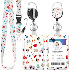 Nurse Badge Holder with Retractable Reel and Lanyard, Cute Colorful ID Card Holder with Breakaway Lanyard Heavy Duty Lanyard Keychain Clips Vertical Card Name Tag Badge Cover Case Protector