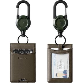 حامل شارة Vulkit قابلاً للسحب ، حامل بطاقة هوية مزدوجة من الجلد ، Carabiner القابل للسحب ، يحمل 5 بطاقات ، Keys Black