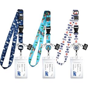 Cruise Lanyards 3 Pack Teledable Lanyard مع حامل حبل الهاتف. مقطع السلامة الانفصال. بكرة شارة قابلة للسحب. حامل بطاقات شحن هوية مقاومة للماء. أساسيات الرحلات البحرية.
