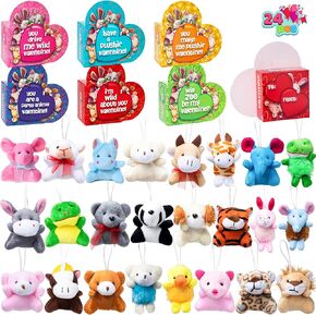 JOYIN 24 Packs Animal Plush Toy Party Favors Filled with Heart Boxes for Kids, KeyChain Plush Fidget Toy for Classroom Gift Exchange, Party Game Prizes School Rewards
