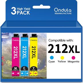 Remanufactured Ink Cartridge Replacement for Epson 212XL 212 XL T212 for Expression XP-4105 XP-4100 Workforce WF-2850 WF-2830 Printer, Tri-Color (3-Pack, C/M/Y)