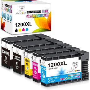 Miss Deer 1200XL Ink Cartridges Compatible Replacement Ink for Canon PGI-1200XL PGI 1200 XL,Work for Canon Maxify MB2720 MB2050 MB2350 MB2320 MB2020 MB2120(2BK/C/M/Y) 5 Pack