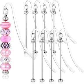 8 Pcs Beadable Bookmarks DIY Metal Blank Bar Bookmark Silver for Beads Modern Beaded Bookmark Craft Jewelry Pendant Charm Gift for Book Lovers Teacher Office Supplies
