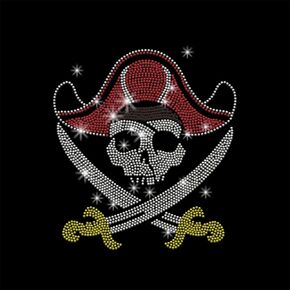INFUNLY Pirate Captain Rhinestone Iron on Transfer Bling Skull Hotfix Transfer 12x8" Viking Sword Heat Transfer Decal Sparkly Skeleton Iron on Transfers Patch for DIY Clothes Shirts Shoes Hat Jacket