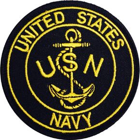 Black and Yellow United States Navy USN Embroidered Patch, with Iron-On Adhesive