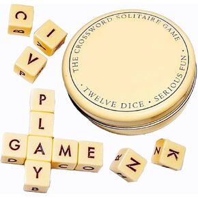 FOTN The Crossword Solitaire Game,Twelve Dice Letters Set Word Games,Dice Game Letters Set,Travel Game with Case,Dice Game Letters Set for Camping,Desk Toy Portable Game, Camping Games Education