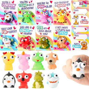 JOYIN 32 PCS Valentines Day Gift Cards with Animal Popping Eyes Keychains for Gifts Party Favor, Classroom Exchange Prizes, Valentine’s Greeting Cards
