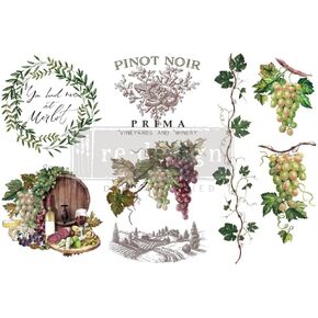Redesign with Prima - Wine & Grapes Small Transfers 6"x12" 3 Sheets Rub on Transfers for Furniture Vintage Rub on Transfers Stickers for Crafts Classic Spring Summer Autumn Decoration