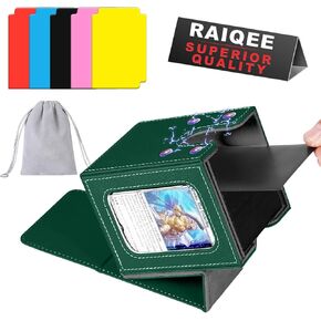 MTG Deck Box for Commander Display,Card Deck Box Fits 120 Double Sleeved Cards, Magic Commander TCG Card Storage Box with 5 colorful dividers(Green/Grey)