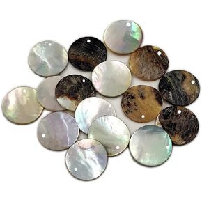 Shell Beads, Conbay 300Pcs Mussel Flat Shell Beads with Hole, Round Coin Charm Beads for DIY Jewelry Making and Home Decoration (15mm, Iridescent Back)
