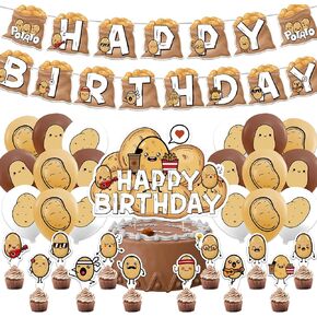 Potato Party Supplies Cartoon Potato Birthday Party Decorations Includes Potato Happy Birthday Banner Cake Topper Cupcake Toppers Balloons for Potato Birthday Party Baby Shower Decorations
