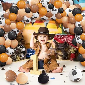 110pcs Party Cow Balloons Garland Arch Kit - Mixed Brown Black Cow Print Balloons for Western Cowboy Cowgirl Themed Party Baby Shower Farm Birthday Party Decoration Supplies