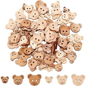 arricraft 120 Pcs Animal Wooden Sewing Buttons, 6 Style 2-Hole Wooden Buttons Bear Shape Sewing Buttons Unfinished Wood Decorative Buttons for Sewing Crafts Christmas Decorations - Peru Buttons Bulk
