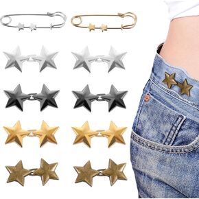 10Sets Pant Waist Tightener Adjustable Star Button for Jeans Removable Pants Clips to Tighten Waist No Sewing Decorative Waist Buckles for Loose Jeans Pants Sleeves Clothing Dresses Skirts