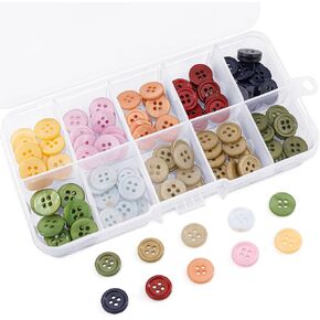 100PCS Buttons for Crafts Clothes Sewing - 10 Colors Assorted Round Buttons with Box 4 Holes Mixed Color Manual Button DIY Handmade Ornament Buttons (Each Color 10 PCS)