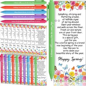 20 Set Spring Gifts Pens Bulk with Flowers Butterfly Greeting Cards Spring Inspirational Ballpoint Pens and Ties Spring Summer Bloom Flowers Florals Spring Easter for Employee School Holiday