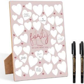 40 Things We Love About You Pink Guest Book Alternative, 40th Birthday Party Signing Wooden Board 8x11 Inch with Pen, Birthday Favor Supplies Decorations Gift, 40 Years Old Gifts for Him & Her-28